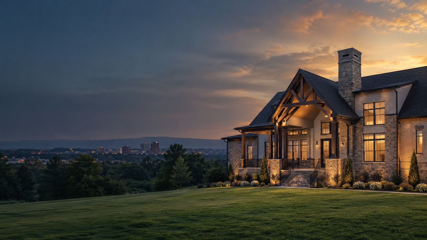 Modern North Alabama home at sunset